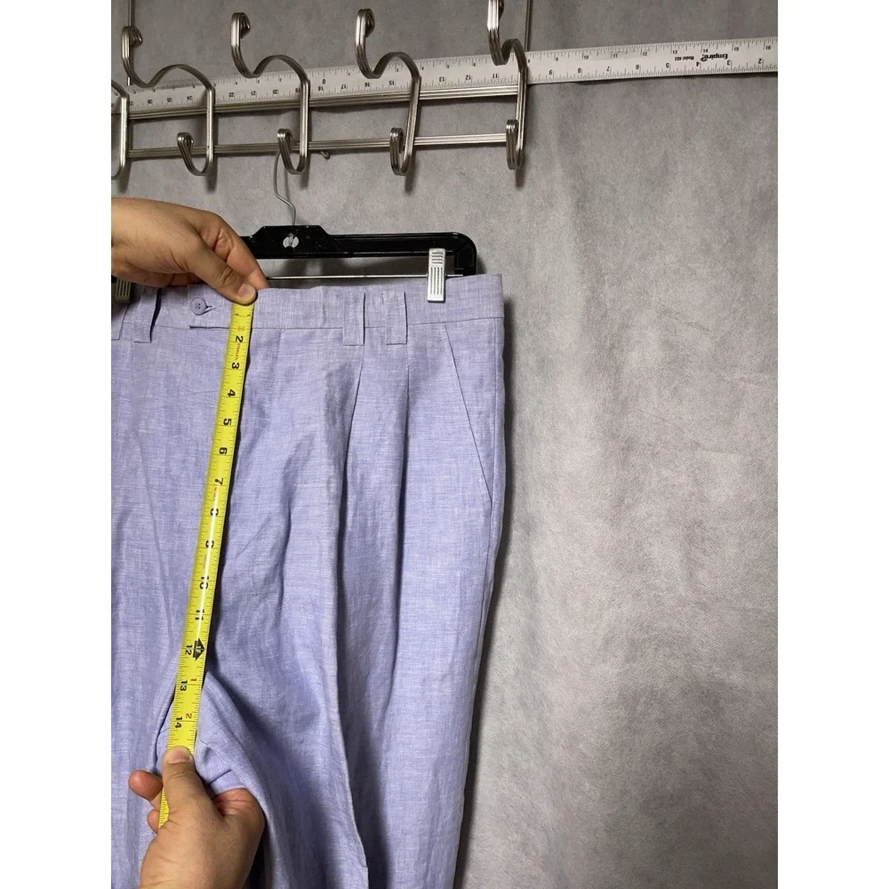 Men Linen Pants 36X39 Lavender Baggy Linen Wide Leg Hopsack Pleat Cuffs Lorenier